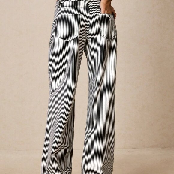 Dark Wash Casual Women's Striped Denim Jeans - Picture 4 of 6